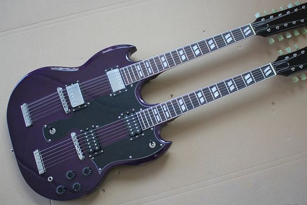 6 +12 string purple double-necked electric guitar with black pickup to provide personalized customization service
6 +12 string purple double-necked electric guitar with black pickup to provide personalized customization service