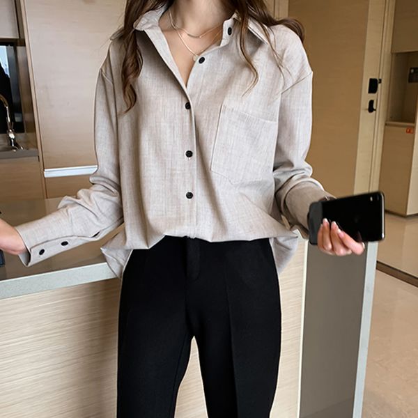 women cotton blouses long sleeve casual turn-down collar solid female korean shirt loose office blouse s1, White
women cotton blouses long sleeve casual turn-down collar solid female korean shirt loose office blouse s1, White