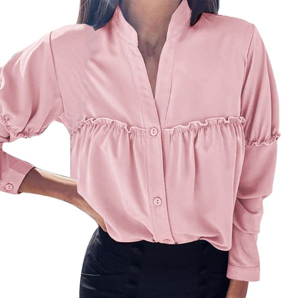 sfit women's lapel collar work shirt button down solid basic shirts spring summer v neck blouse ruffled long sleeve t-shirt, Black;blue
sfit women's lapel collar work shirt button down solid basic shirts spring summer v neck blouse ruffled long sleeve t-shirt, Black;blue