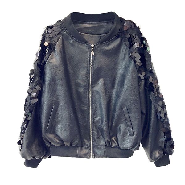 leather women's jacket coats autumn new korean loose sequin pu leather coats pocket thin wild pu jacket woman gd001, Black;brown
leather women's jacket coats autumn new korean loose sequin pu leather coats pocket thin wild pu jacket woman gd001, Black;brown