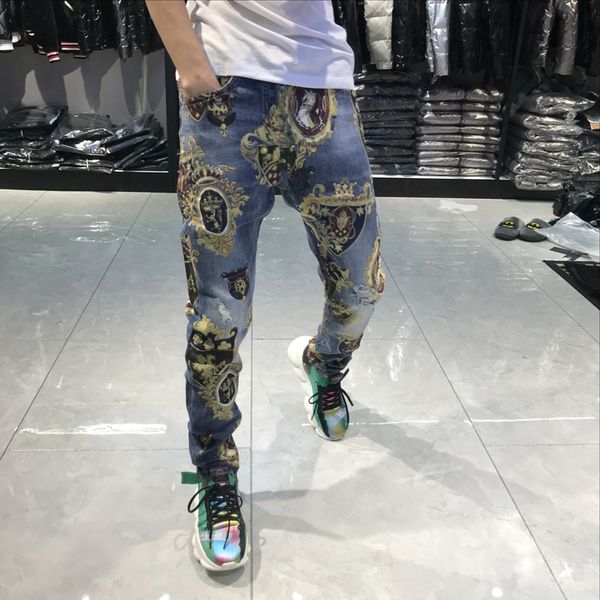 ah0145 fashion men's jeans 2020 runway european design party style men's clothing, Blue
ah0145 fashion men's jeans 2020 runway european design party style men's clothing, Blue