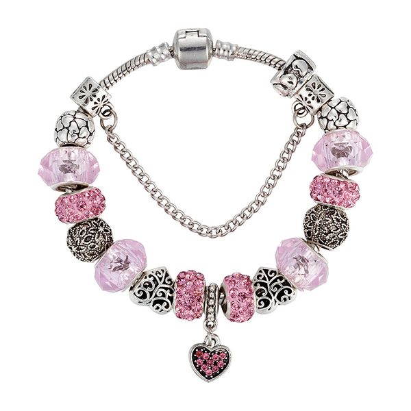 

2019 new alloy pink crystal coloured glaze ale beads charm bracelet peach heart pendant diy bracelet women love jewelry wholesale, Golden;silver