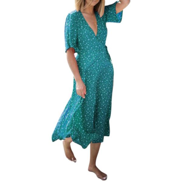 women long vestidos v neck short sleeve summer sundress polka dot printed maxi dress casual female dress fast dropshipping, White;black 
women long vestidos v neck short sleeve summer sundress polka dot printed maxi dress casual female dress fast dropshipping, White;black