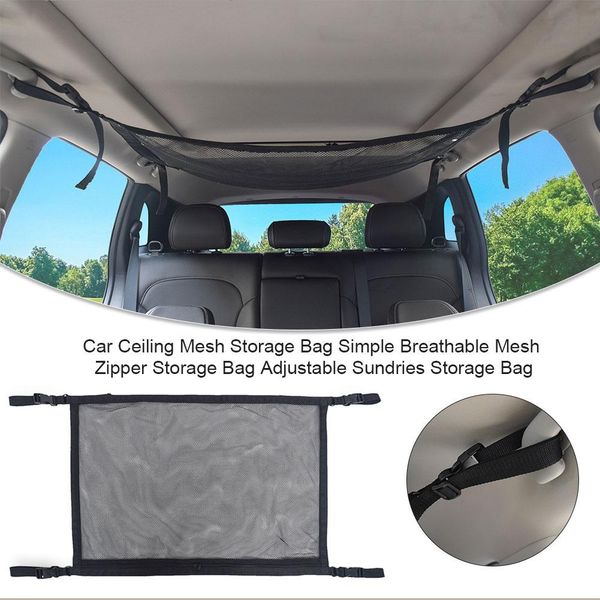 car ceiling mesh storage bag simple breathable mesh zipper storage bag adjustable sundries