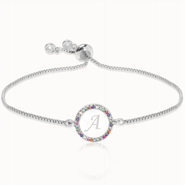 26 letter bracelet rainbow zircon alphabet initial lady shell bracelet chain ornament silver valentine mothers day gifts, Black
26 letter bracelet rainbow zircon alphabet initial lady shell bracelet chain ornament silver valentine mothers day gifts, Black