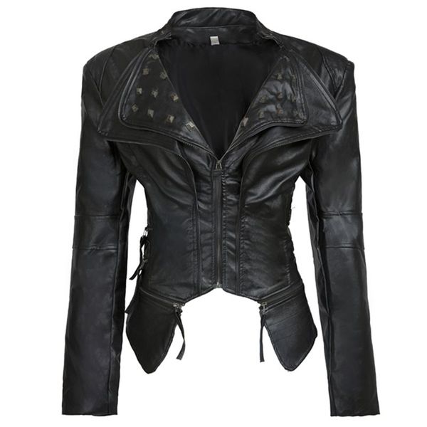 casual plus size gothic winter chic jackets women pu overcoats slim plain rivet zipper autumn outwear cool black female coats, Black;brown
casual plus size gothic winter chic jackets women pu overcoats slim plain rivet zipper autumn outwear cool black female coats, Black;brown