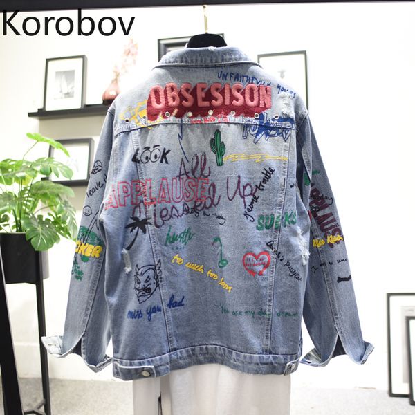 korobov autumn fashion letter graffiti printed women denim jacket punk style loose casual jeans jacket female korean coat 78238, Black;brown
korobov autumn fashion letter graffiti printed women denim jacket punk style loose casual jeans jacket female korean coat 78238, Black;brown