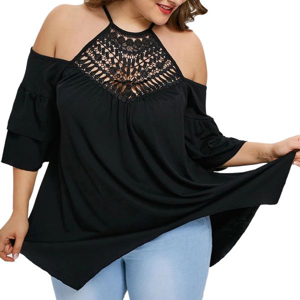plus size 4xl womens and blouses tunic lace half sleeve halter cold shoulder asymmetric shirt ladies clothes, White
plus size 4xl womens and blouses tunic lace half sleeve halter cold shoulder asymmetric shirt ladies clothes, White