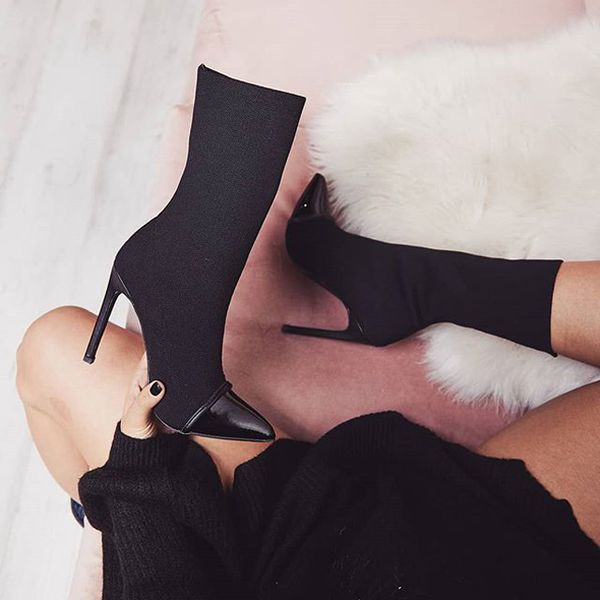 monmoira stretch fabric sock boots women patchwork high heel women boots pointed toe shoes swe0302, Black
monmoira stretch fabric sock boots women patchwork high heel women boots pointed toe shoes swe0302, Black