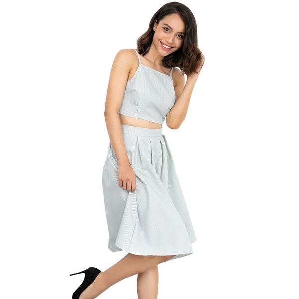 summer women striped dress two pieces set slim strapless crop and dress set x, White
summer women striped dress two pieces set slim strapless crop and dress set x, White