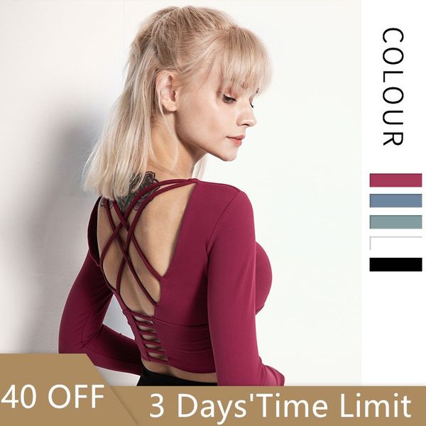 2020 women's seamless long sleeve crop yoga shirts beautiful back cross strap running fitness workout seamless shirts, White;red 
2020 women's seamless long sleeve crop yoga shirts beautiful back cross strap running fitness workout seamless shirts, White;red