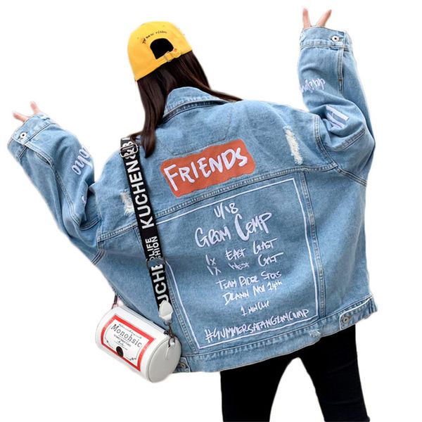 2019 autumn new korean women hole denim jacket letters vintage jeans jacket women embroidery harajuku loose streetwear coat f783, Black;brown
2019 autumn new korean women hole denim jacket letters vintage jeans jacket women embroidery harajuku loose streetwear coat f783, Black;brown