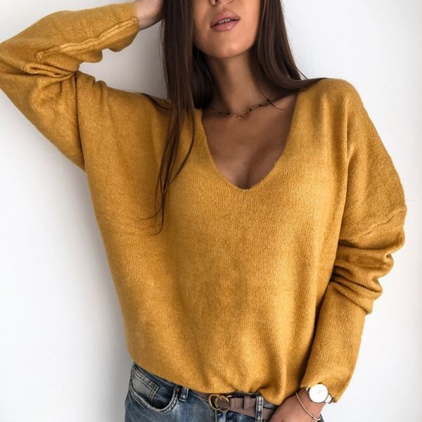 women sweater autumn winter warm solid color long sleeved v collar loose pullover knitted bottom sweater 4 colors, White;black
women sweater autumn winter warm solid color long sleeved v collar loose pullover knitted bottom sweater 4 colors, White;black