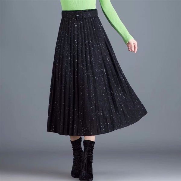 fashion bling women skirt elegant autumn winter pleated midi skirts womans korean belt vintage casual office work wear skirts, Black
fashion bling women skirt elegant autumn winter pleated midi skirts womans korean belt vintage casual office work wear skirts, Black