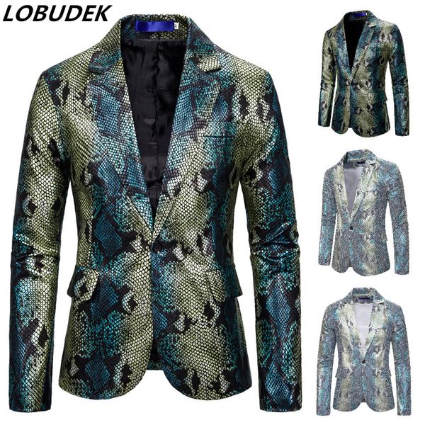 men one button silver green snake skin pattern blazer fish scale printing slim fit blazers banquet club singer host casual coat, White;black
men one button silver green snake skin pattern blazer fish scale printing slim fit blazers banquet club singer host casual coat, White;black