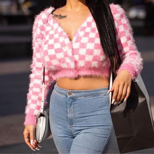 women v neck pink plaid cardigan women fashion single breasted v neck sweater autumn knitted long sleeve short new, White
women v neck pink plaid cardigan women fashion single breasted v neck sweater autumn knitted long sleeve short new, White