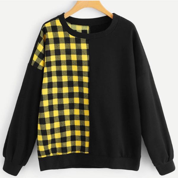 women sweatshirt oversized hoodie plsid patchwork long sleeve o-neck loose autumn spring casual pullover blouse 2019 xl-4xl, Black
women sweatshirt oversized hoodie plsid patchwork long sleeve o-neck loose autumn spring casual pullover blouse 2019 xl-4xl, Black