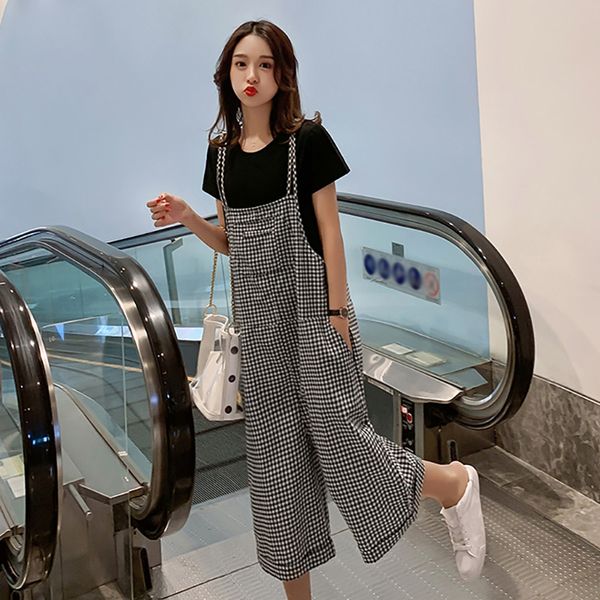 summer women's plaid sets round neck short sleeve calf-length pants overall t-shirt casual two-piece set, White
summer women's plaid sets round neck short sleeve calf-length pants overall t-shirt casual two-piece set, White