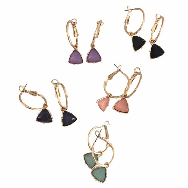 gold color plating mint stone violet peach black navy triangle hoop earrings, Golden;silver
gold color plating mint stone violet peach black navy triangle hoop earrings, Golden;silver