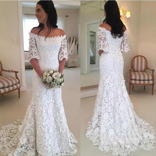 gorgeous mermaid wedding dresses off-shoulder half sleeve lace appliques fashion bridal dresses zipper back graceful robe de mariee, White
gorgeous mermaid wedding dresses off-shoulder half sleeve lace appliques fashion bridal dresses zipper back graceful robe de mariee, White