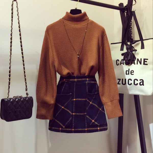 2019 new fashion autumn winter women's turtleneck long sleeve loose sweater + plaid wool skirt two piece ladies short skirt suit, White
2019 new fashion autumn winter women's turtleneck long sleeve loose sweater + plaid wool skirt two piece ladies short skirt suit, White