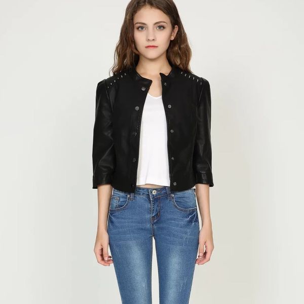 casual fashion rivet faux leather biker jacket full sleeve moto women jaket coat winter rivet short woman pu jacket plus size, Black
casual fashion rivet faux leather biker jacket full sleeve moto women jaket coat winter rivet short woman pu jacket plus size, Black