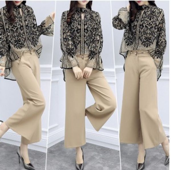 stylish print 2 piece set women wide leg trousers suit set conjunto feminino pantalon taille haute femme year-old female costume, White
stylish print 2 piece set women wide leg trousers suit set conjunto feminino pantalon taille haute femme year-old female costume, White