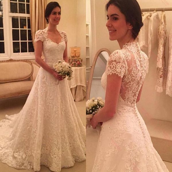 delicate scoop short sleeves long lace wedding dress 2020 modern cap sleeve applique illusion back sweep train garden bride gown, White
delicate scoop short sleeves long lace wedding dress 2020 modern cap sleeve applique illusion back sweep train garden bride gown, White