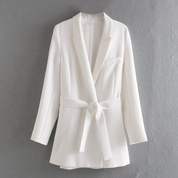 double breasted blazer women with belt notched collar pockets office jacket long sleeve white ladies chaqueta mujer, White;black
double breasted blazer women with belt notched collar pockets office jacket long sleeve white ladies chaqueta mujer, White;black