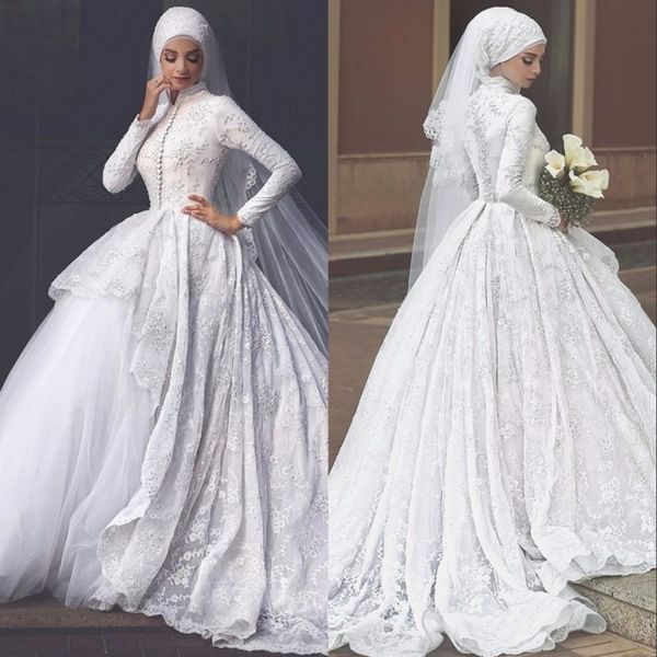 robe de mariage musulman high neck vintage lace ball gown arab long sleeve muslim wedding dress islamic bridal gowns, White
robe de mariage musulman high neck vintage lace ball gown arab long sleeve muslim wedding dress islamic bridal gowns, White