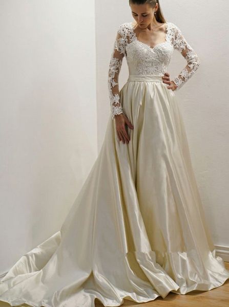 elegant taffeta long sleeve empire wedding dresses 2019 vintage simple lace stain sweep train church garden princess wedding gown, White
elegant taffeta long sleeve empire wedding dresses 2019 vintage simple lace stain sweep train church garden princess wedding gown, White