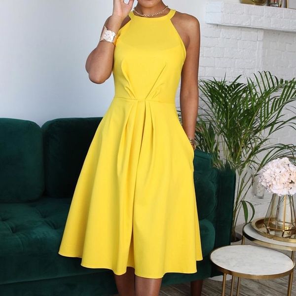 new women elegant party fashion workwear dresses ladies yellow halter sleeveless a line ruched casual ol office dress, Black;gray
new women elegant party fashion workwear dresses ladies yellow halter sleeveless a line ruched casual ol office dress, Black;gray