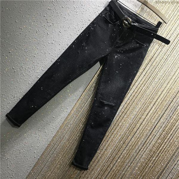 casual stretch straight jeans women autumn new heavy work drilling high waist hole, Blue
casual stretch straight jeans women autumn new heavy work drilling high waist hole, Blue