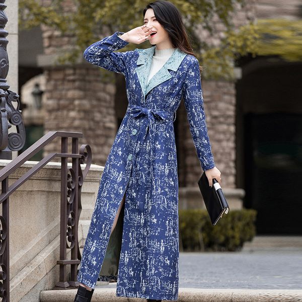fall spring fashion women blue printed sash bow long overcoat windbreaker , korean 2019 new arrival womens trench coat, Tan;black
fall spring fashion women blue printed sash bow long overcoat windbreaker , korean 2019 new arrival womens trench coat, Tan;black