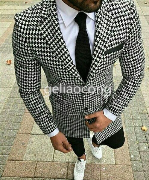 only coat men's houndstooth suit blazer formal checkered notch lapel groom tuxedos formal prom party coat for wedding, White;black
only coat men's houndstooth suit blazer formal checkered notch lapel groom tuxedos formal prom party coat for wedding, White;black