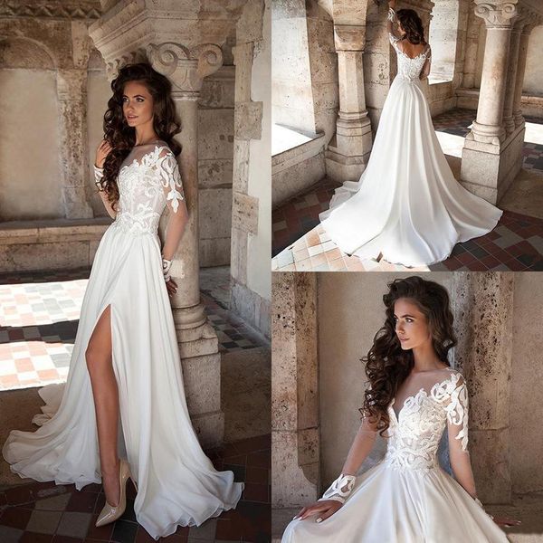 new side split wedding dresses summer chiffon beach sheer jewel long sleeves applique lace wedding gowns milla nova beach bridal dress, White
new side split wedding dresses summer chiffon beach sheer jewel long sleeves applique lace wedding gowns milla nova beach bridal dress, White
