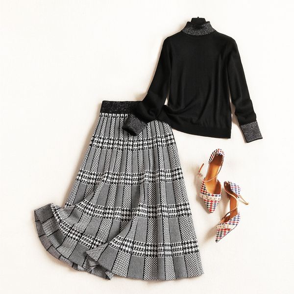 temperament wool suit skirt 2019 winter high collar wool sweater plaid skirt two piece set, White
temperament wool suit skirt 2019 winter high collar wool sweater plaid skirt two piece set, White