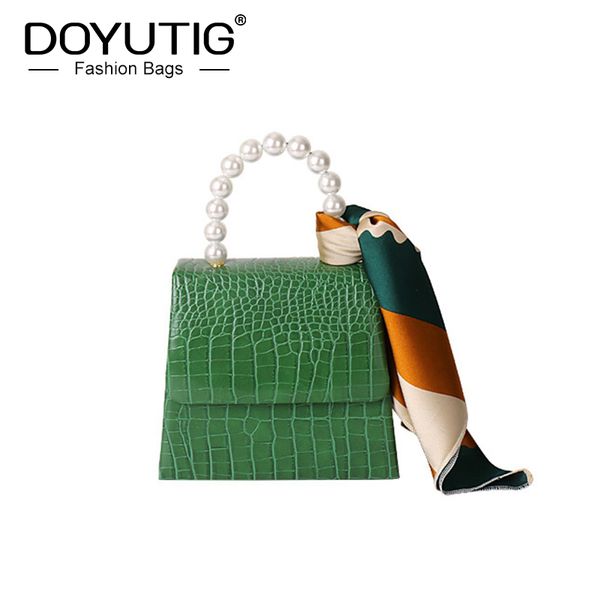 doyutig spring women's genuine leather mini handbag with pearl handle & silk scarf crocodile patterncross-body flap f717
doyutig spring women's genuine leather mini handbag with pearl handle & silk scarf crocodile patterncross-body flap f717