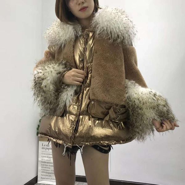 new arrive 2019 white duck down jacket women clothes winter patchork wool fur coat with oversize real mongolia sheep fur collar, Black
new arrive 2019 white duck down jacket women clothes winter patchork wool fur coat with oversize real mongolia sheep fur collar, Black