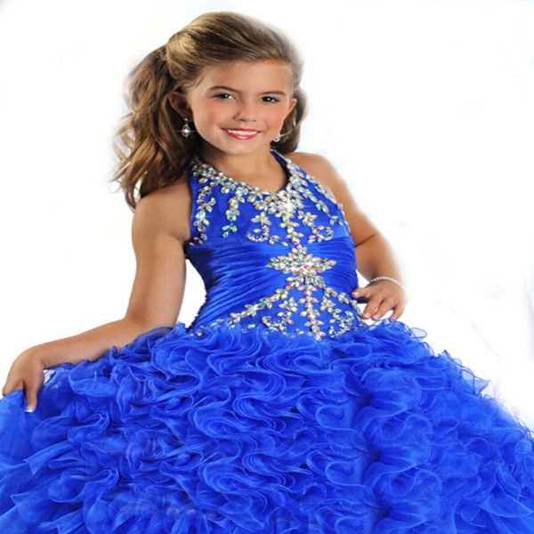 blue hand made beaded halter fashion can be customized organza ball gown on the back  crystal pendant birthday party girls pageant dresses, White;red
blue hand made beaded halter fashion can be customized organza ball gown on the back  crystal pendant birthday party girls pageant dresses, White;red