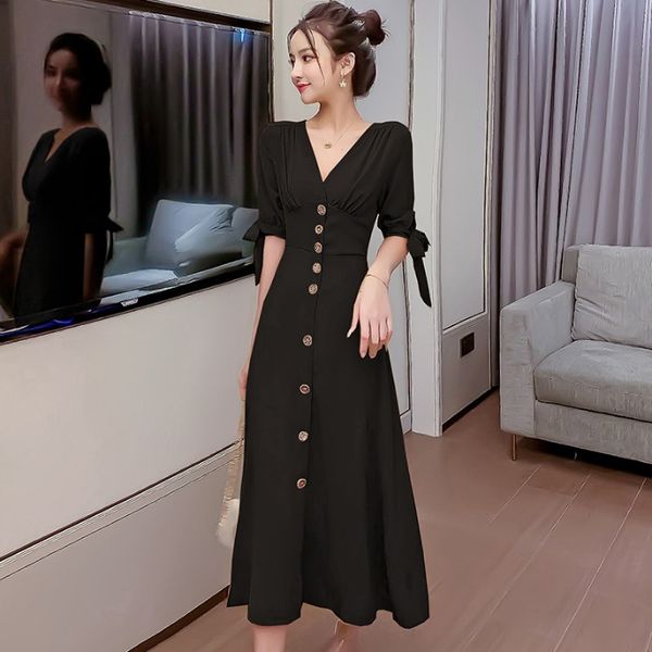 casual dresses 2021 summer french black short sleeve slim over the knee dress single-breasted waist temperament long chiffon women, Black;gray
casual dresses 2021 summer french black short sleeve slim over the knee dress single-breasted waist temperament long chiffon women, Black;gray