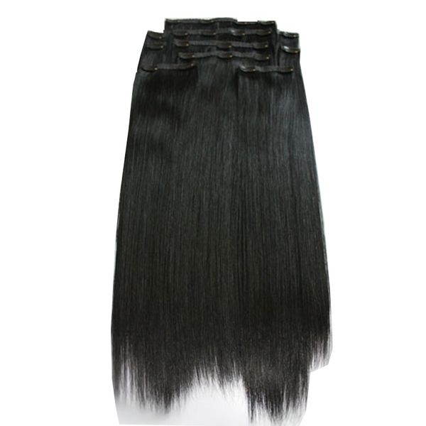 

salon requirement 22inches jet black #1 200g/pcs 5clips on one hair piece real human hair remy one set dhl