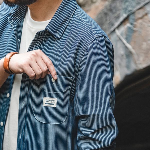 maden men's casual new autumn striped shirt retro long-sleeved blue striped shirt button with chest pocket men, White;black
maden men's casual new autumn striped shirt retro long-sleeved blue striped shirt button with chest pocket men, White;black