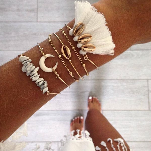 6 pcs simple shell&moon bracelets&bangles multilayer for women bohemian jewelry tassel bracelets charm pulseras mujer bt200289, Golden;silver
6 pcs simple shell&moon bracelets&bangles multilayer for women bohemian jewelry tassel bracelets charm pulseras mujer bt200289, Golden;silver