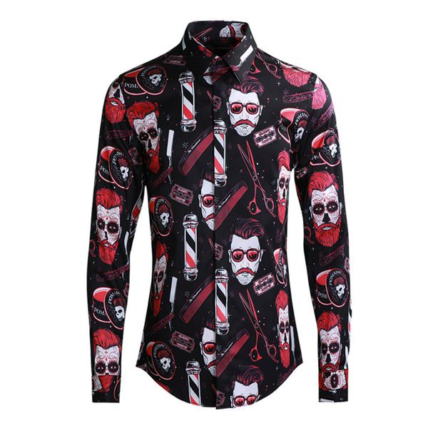 2019 europe men fashion boy red print shirts long sleeve turn-down collar slim fit shirt black blue male clothing streetwear, White;black
2019 europe men fashion boy red print shirts long sleeve turn-down collar slim fit shirt black blue male clothing streetwear, White;black
