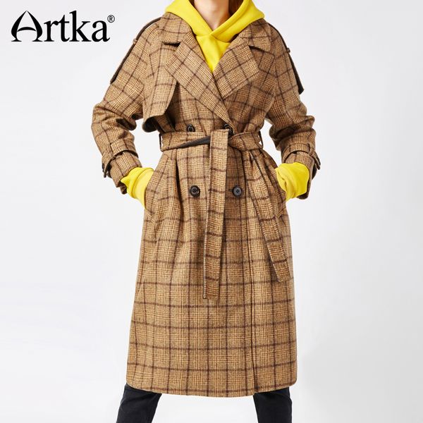 artka 2018 new city series winter women long retro plaid wool coat turn-down collar full sleeve coat with belt pockets fa11573d, Black
artka 2018 new city series winter women long retro plaid wool coat turn-down collar full sleeve coat with belt pockets fa11573d, Black