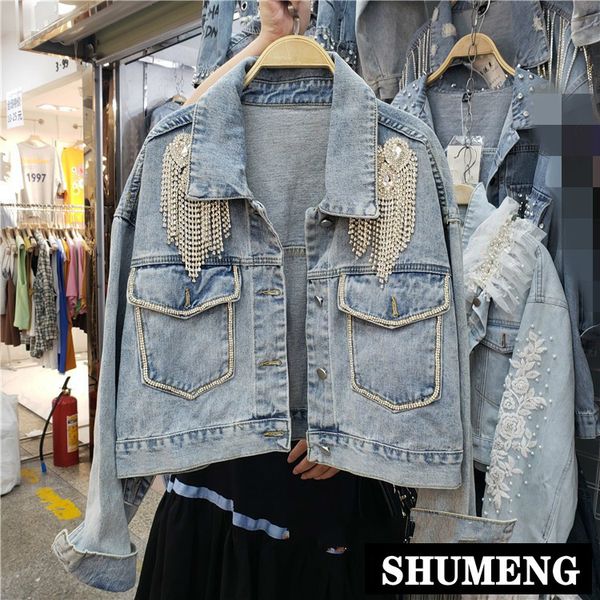 new spring and autumn jeans jacket women's light blue do old washed rhinestone fringe short denim coat students jackets, Black;brown
new spring and autumn jeans jacket women's light blue do old washed rhinestone fringe short denim coat students jackets, Black;brown