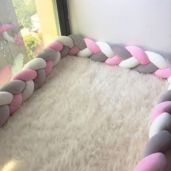 1m/100cm Bed Bumper For Newborn Baby 3 Knots Cot Solid Color Kids Room Decor Infant Bedding Set Pillow Babe Bumpers In The Crib