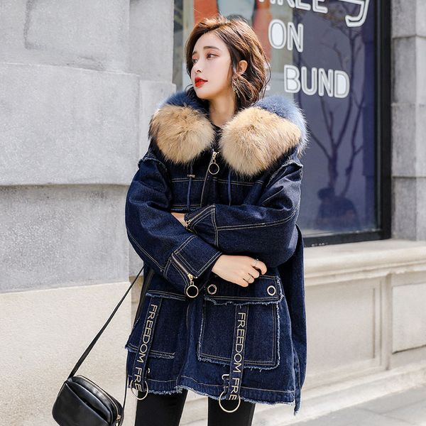 dual-use parker coat women 2019 new winter casual loose duck down denim jacket big raccoon fur hooded denim coat ns1318, Black
dual-use parker coat women 2019 new winter casual loose duck down denim jacket big raccoon fur hooded denim coat ns1318, Black