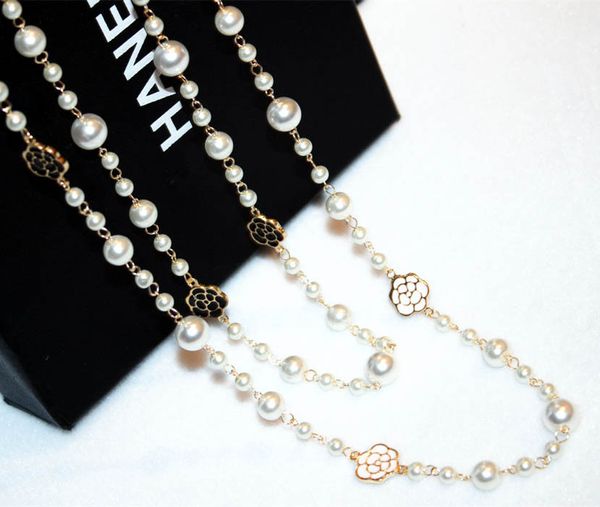 wholesale- designer luxury classic style elegant camellia flower pearl chain long double layer sweater statement necklace for woman, Black
wholesale- designer luxury classic style elegant camellia flower pearl chain long double layer sweater statement necklace for woman, Black